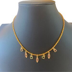 Anne Klein Jeweled Necklace on Gold Toned Beaded Chain.